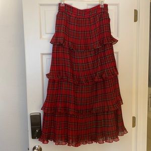 Antonio Melani Katrina Plaid Print Ruffle Tiered A-Line Midi Skirt